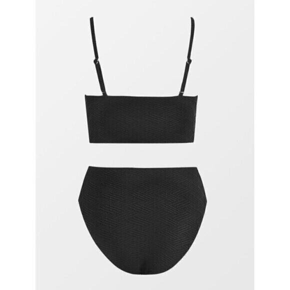 CUPSHE Black Textured Bikini Set Womens Small 2 Piece Scoop Neck High Waist NWT - Picture 6 of 10